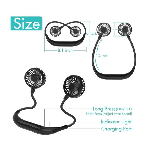 COMLIFE Portable Neck Fan, 2600mAh Battery Operated Ultra Quiet Hands Free USB F - Picture 2 of 6